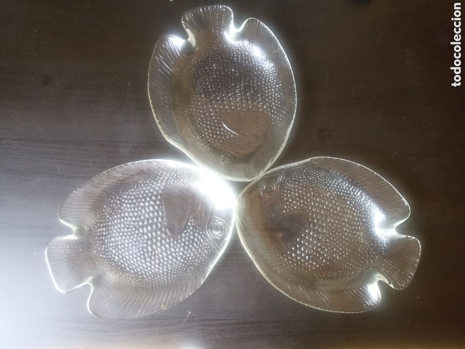 Vintage: 3 platos aperitivo cristal forma pez Arcoroc - 16,5 x 13 cms
