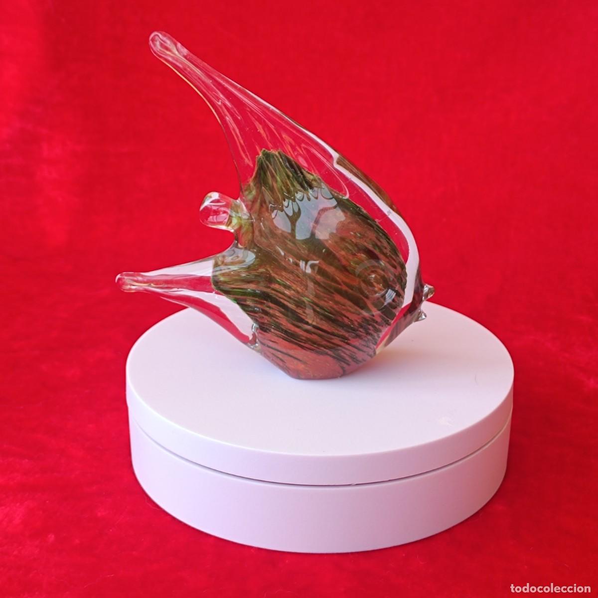 Vintage: Pez de cristal soplado Mtarfa Malta, verde y &aacute;mbar, aprox. 12 cm