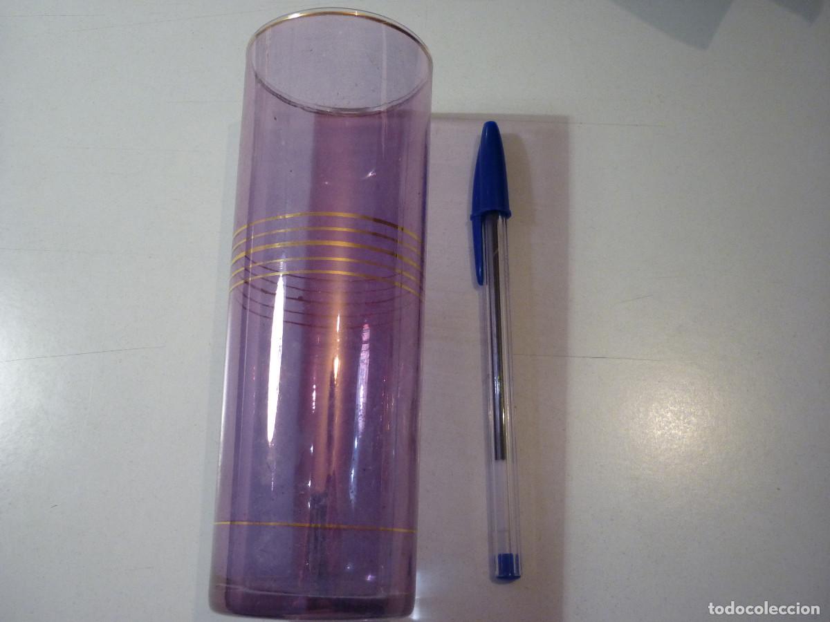 Vintage: VASO DE TUBO DE CRISTAL FINO VINTAGE - CON DIBUJOS DE RAYAS DORADAS -