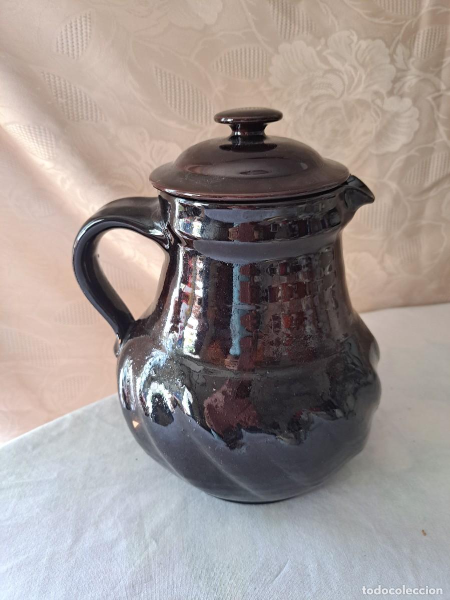 Vintage: Cafetera/jarra de agua caliente de gres marr&oacute;n, a&ntilde;os 60