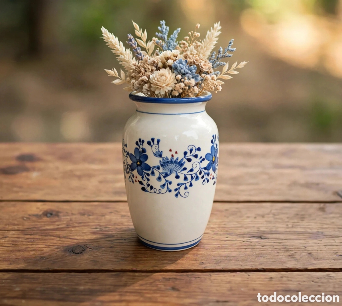 Vintage: JARR&Oacute;N DE CER&Aacute;MICA ESPA&Ntilde;OLA PINTADO A MANO AZUL Y BLANCO - FLORAL - Vintage