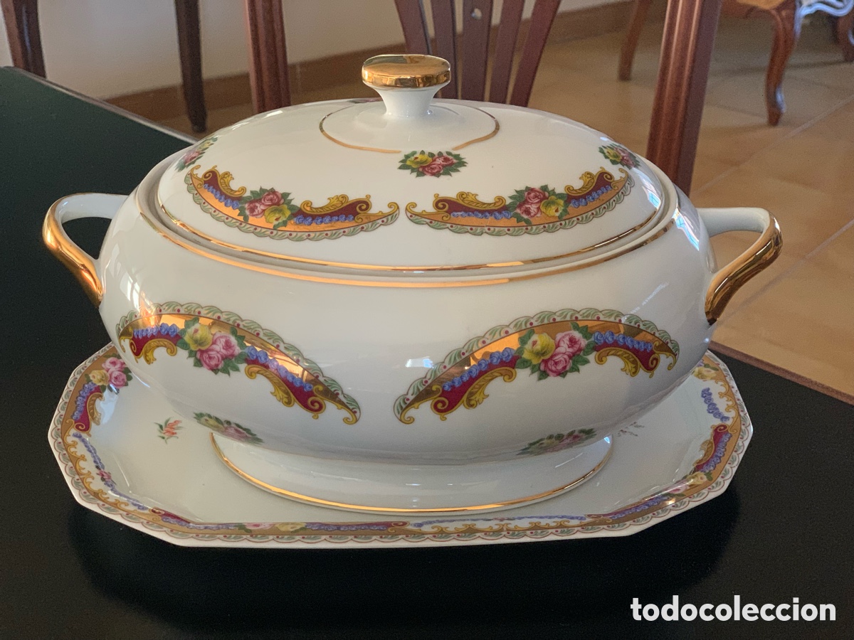 Vintage: Sopera grande y bandeja de porcelana Limoges