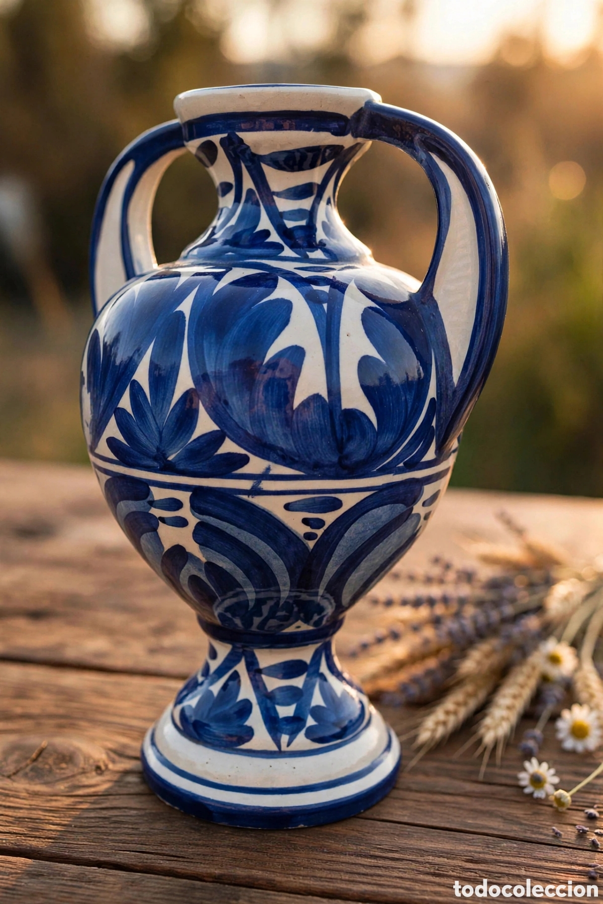 Vintage: &Aacute;NFORA GRANADA - CER&Aacute;MICA ESMALTADA AZUL COBALTO - 27x17cm - S.XX - ARTESAN&Iacute;A ALFARERA TRADICIONAL
