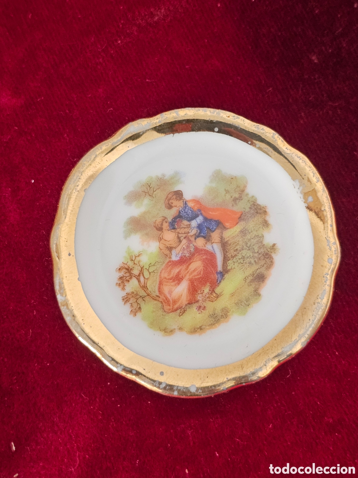 Vintage: ​Plato decorativo en miniatura de porcelana &ndash; Escena galante estilo Fragonard