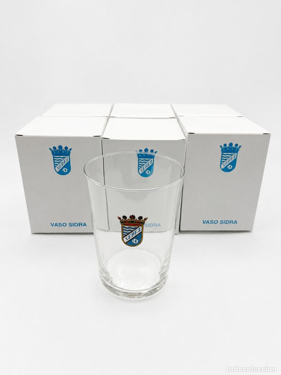 Vintage: LOTE DE 6 VASOS DE SIDRA DEL XEREZ CLUB DEPORTIVO. CRISTAL. VER FOTOS