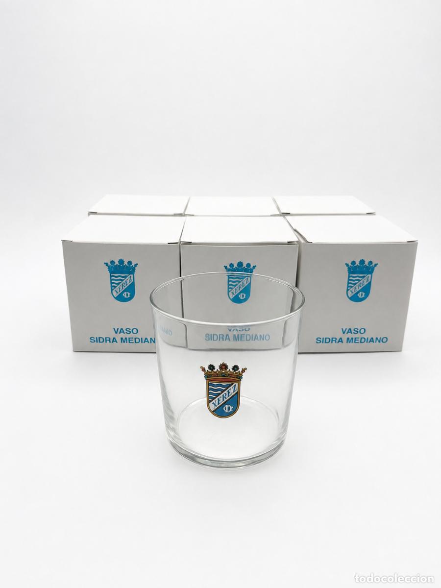 Vintage: LOTE DE 6 VASOS DE SIDRA MEDIANO DEL XEREZ CLUB DEPORTIVO. CRISTAL. VER FOTOS
