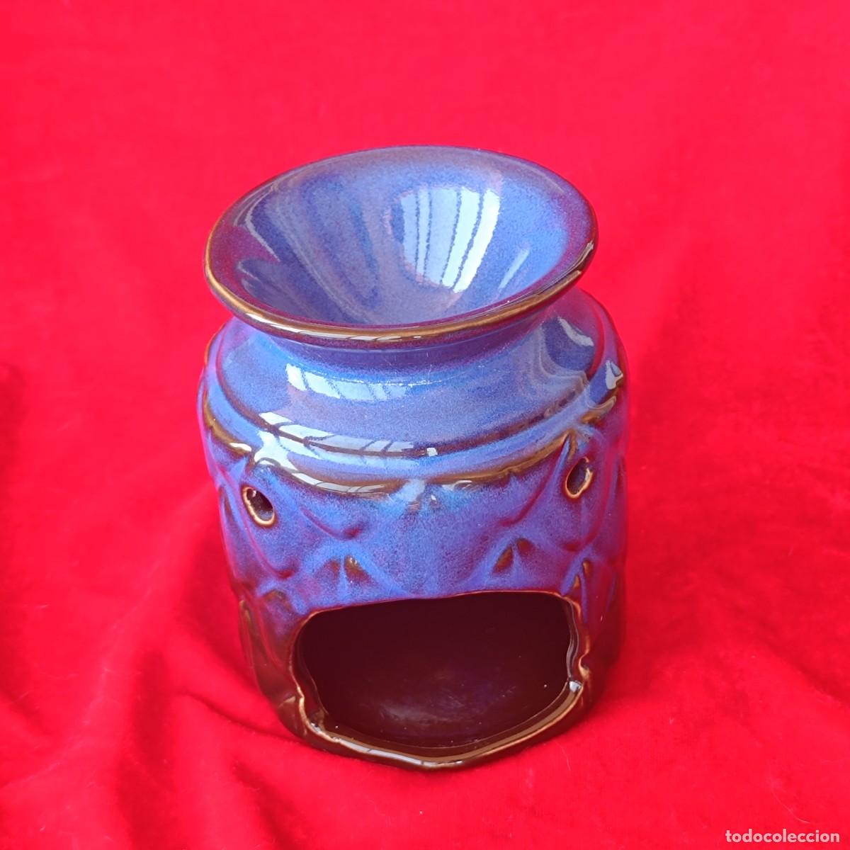 Vintage: Quemador aceites cer&aacute;mica azul cobalto 13 cm