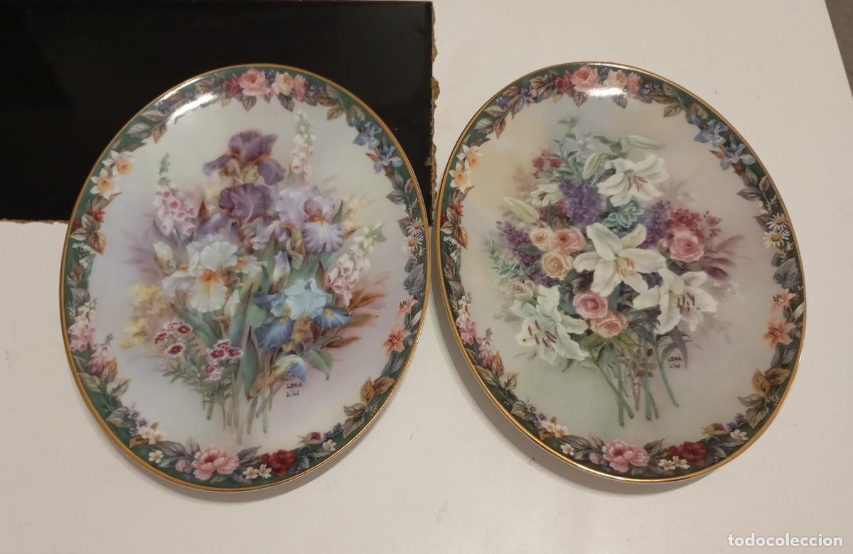 Vintage: BONITO JUEGO DE 2 PLATOS OVALADO DE PORCELANA DE LA SERIE FLORAL CAMEOS DE LENA LIU