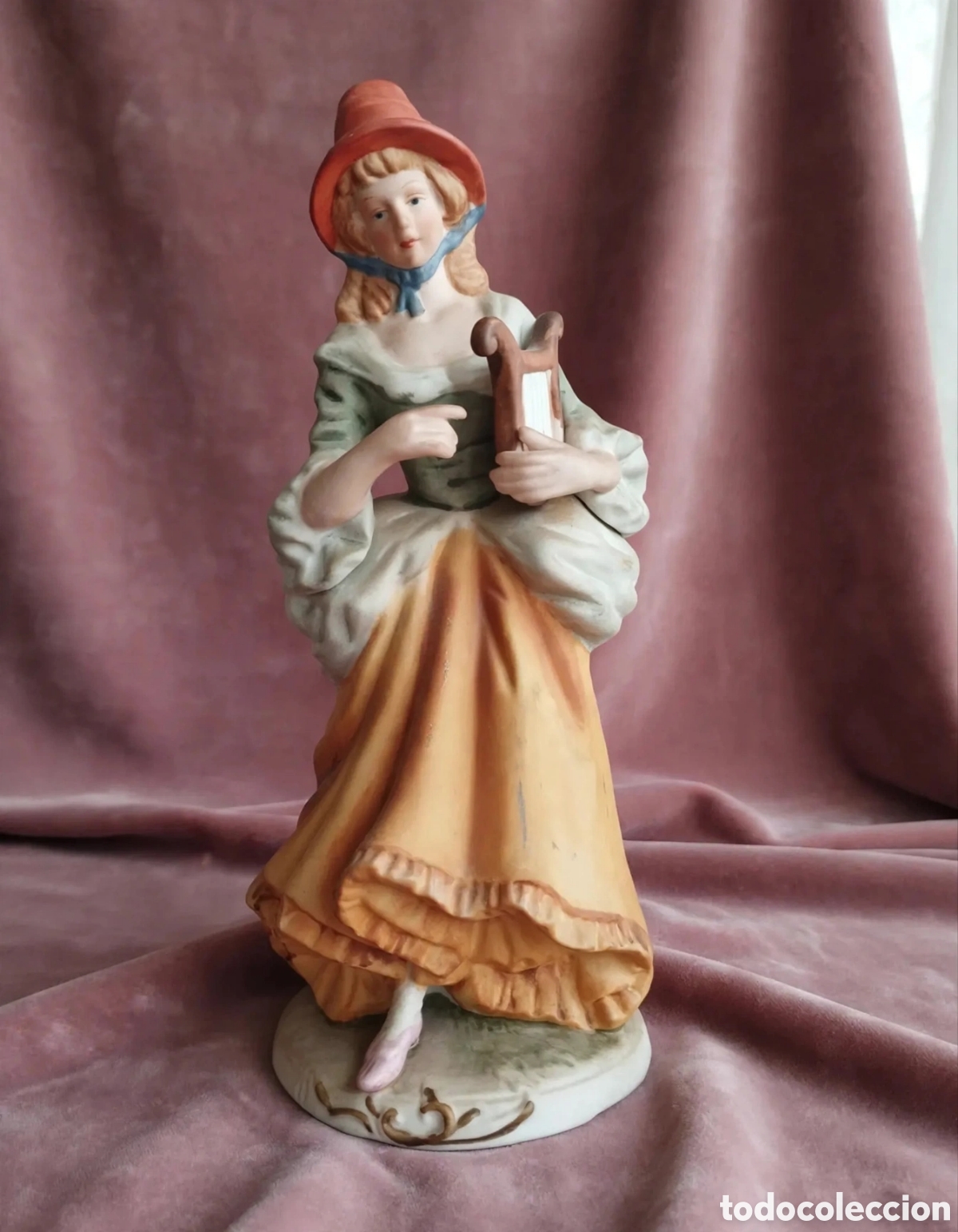 Vintage: FIGURA PORCELANA BISCUIT. VINTAGE 60s . DAMA CON LIRA.