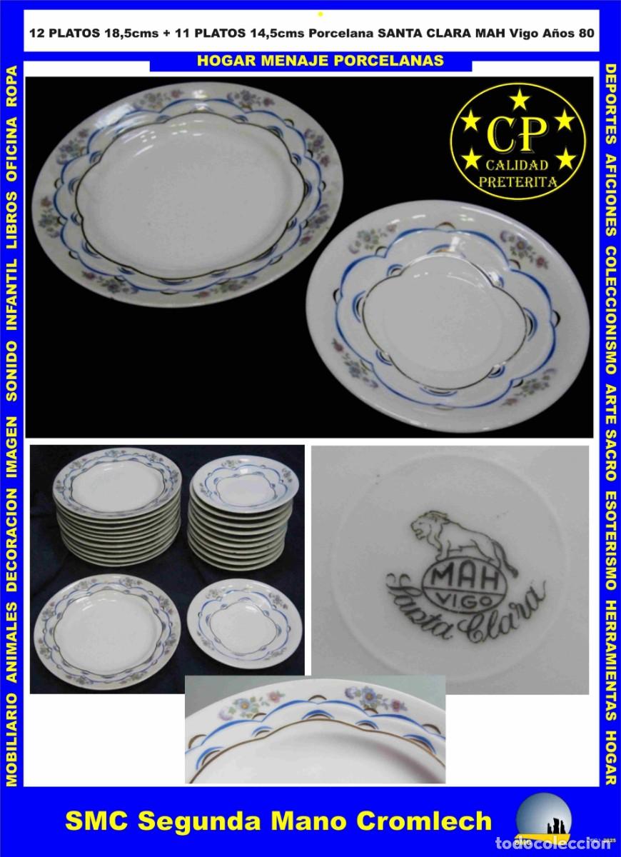 Vintage: 23 PLATOS PORCELANA SANTA CLARA MAH Vigo 18,5 y 14,5cms. Calidad Pret&eacute;rita. Buen estado.