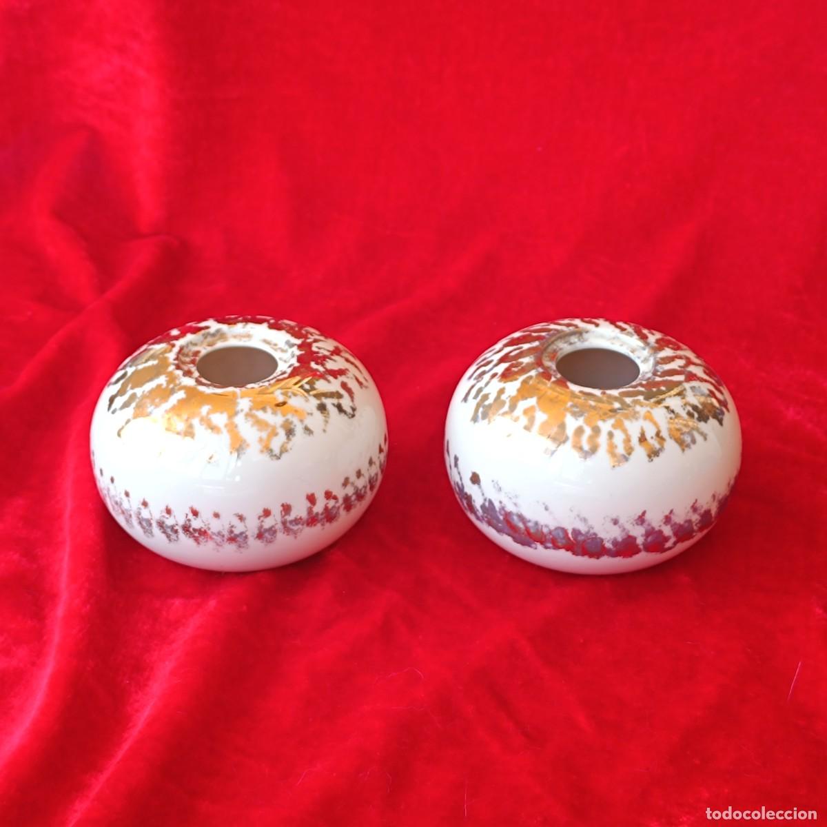 Vintage: Pareja jarrones porcelana blanco oro B.V.