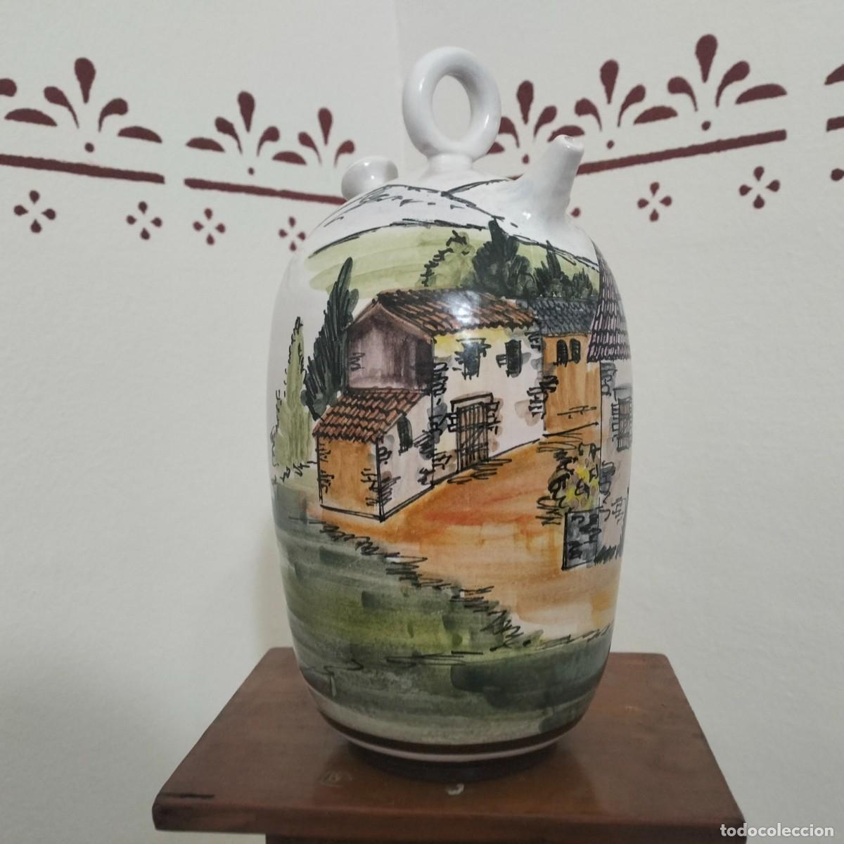 Vintage: ARTFANG. BOTIJO/CANTIR . PINTADO A MANO, CER&Aacute;MICA A&Ntilde;OS 70-80. VERD&Uacute;, LLEIDA