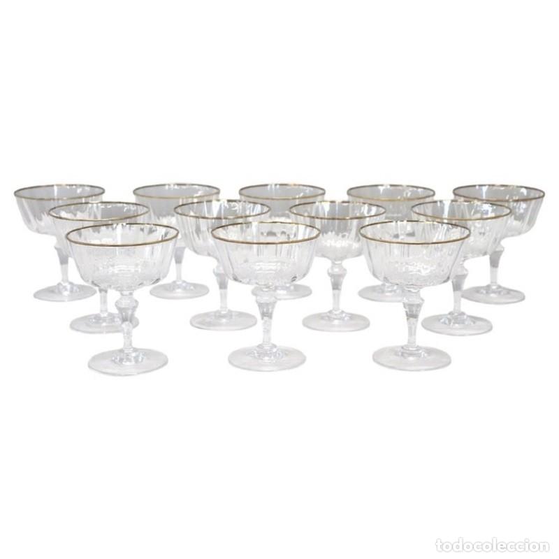 Vintage: Copas de champ&aacute;n de cristal soplado de Murano de Nason & Moretti con etiqueta original, juego de 12