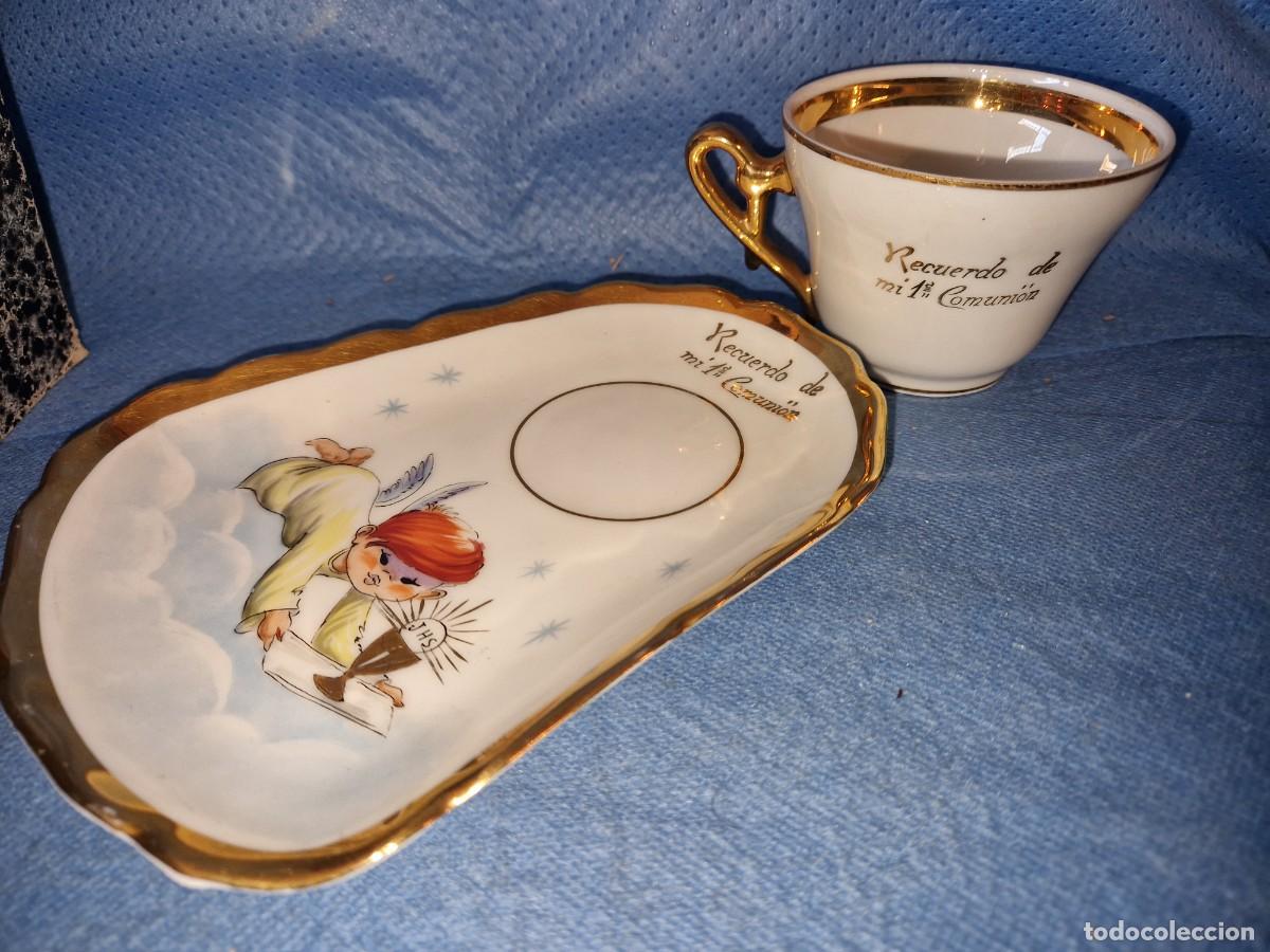 Vintage: Antiguo juego taza y plato recuerdo mi primera comunion
