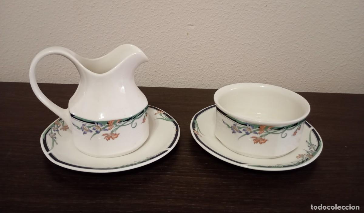 Vintage: BONITO JUEGO DE AZUCARERO Y LECHERA CON PLATOS DE PORCELANA FINA ROYAL DOULTON PATR&Oacute;N JUNO, VINTAGE
