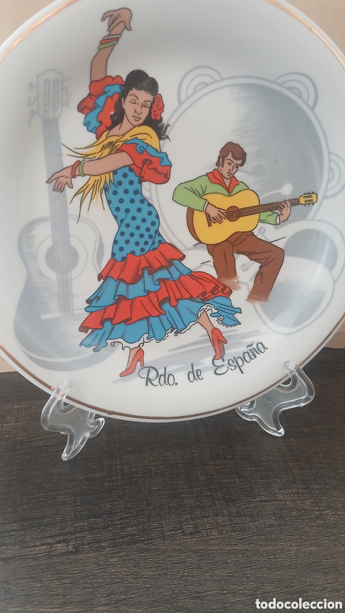 Vintage: Plato decorativo de porcelana &rdquo;Rdo. de Espa&ntilde;a&rdquo;, con escena de bailaora de flamenco y guitarrista. Fa