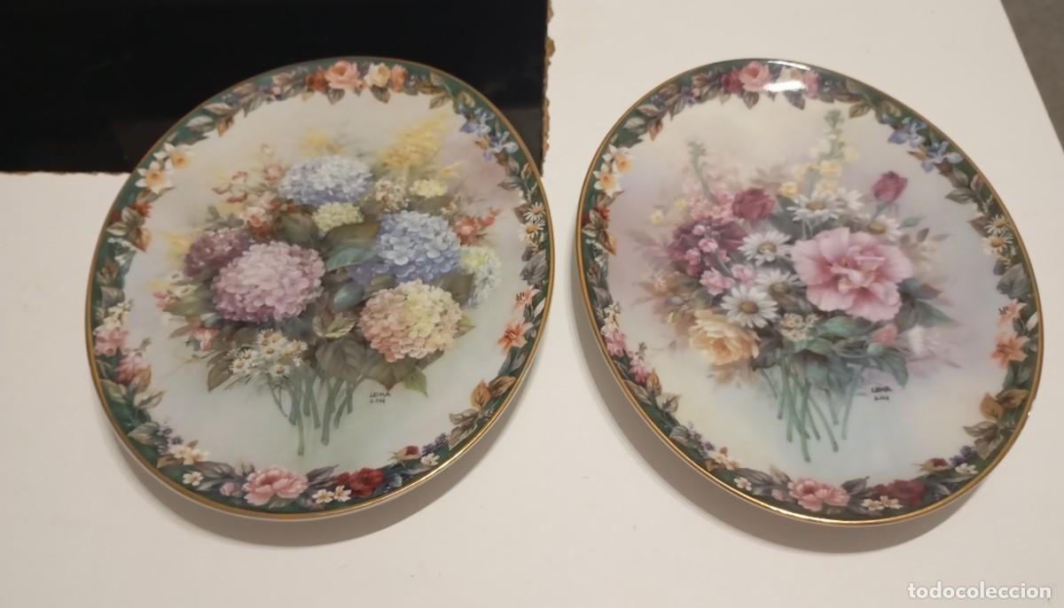 Vintage: BONITO JUEGO DE 2 PLATOS OVALADO DE PORCELANA DE LA SERIE FLORAL CAMEOS DE LENA LIU