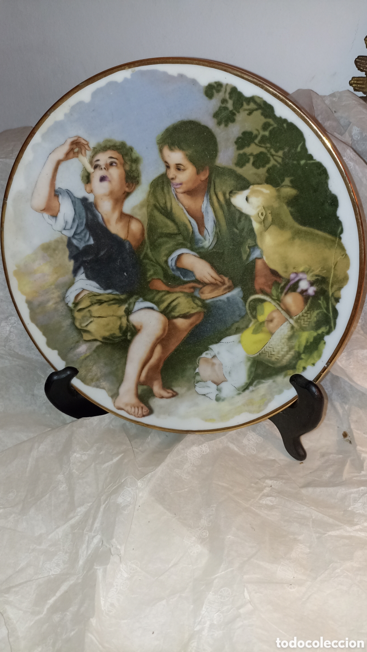 Vintage: Plato Decorativo de Porcelana Gran Formato (25 cm) &ndash; Escena Cl&aacute;sica estilo Murillo (Cister, San Andr