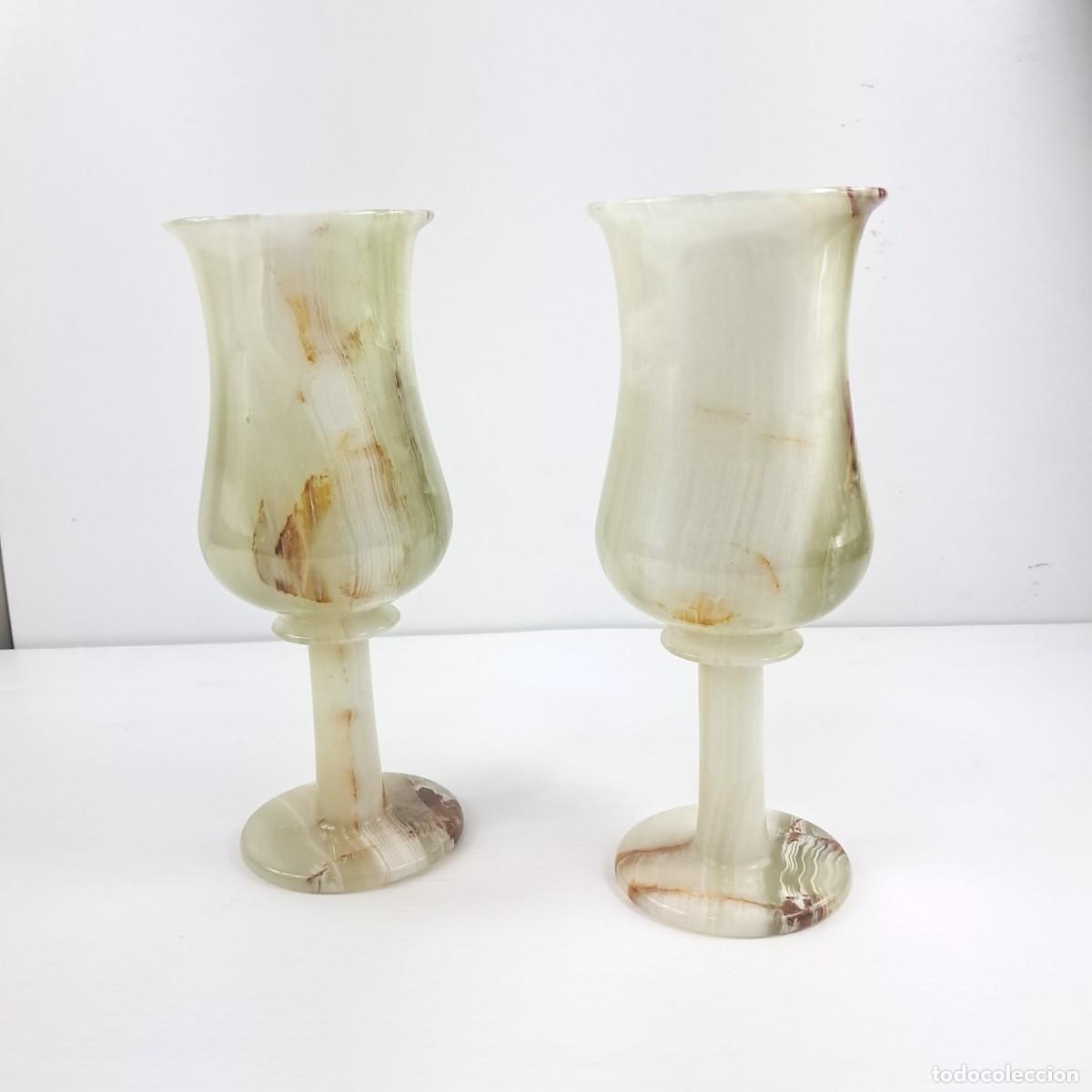 Vintage: Coppia di Calici in Alabastro &ndash; H 20 cm &ndash; Artigianato Decorativo - copas de vino