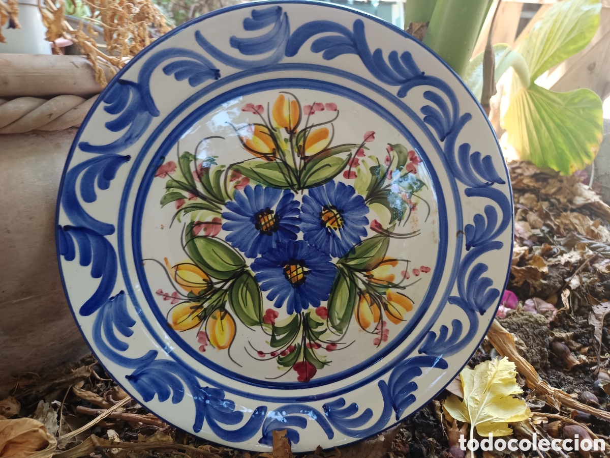 Vintage: Plato cer&aacute;mica Murcia lirios azules precioso buen tama&ntilde;o