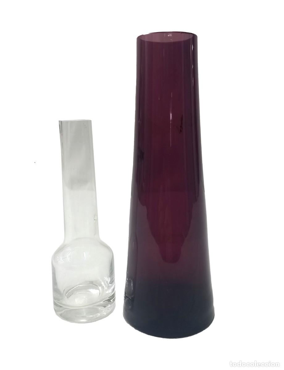 Vintage: Pareja jarrones vidrio transparente y granate