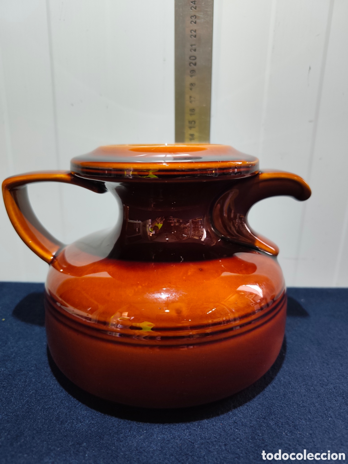 Vintage: Jarra / Jarr&oacute;n Vintage de Cer&aacute;mica Esmaltada Marr&oacute;n Miel (Estilo Mid-Century)