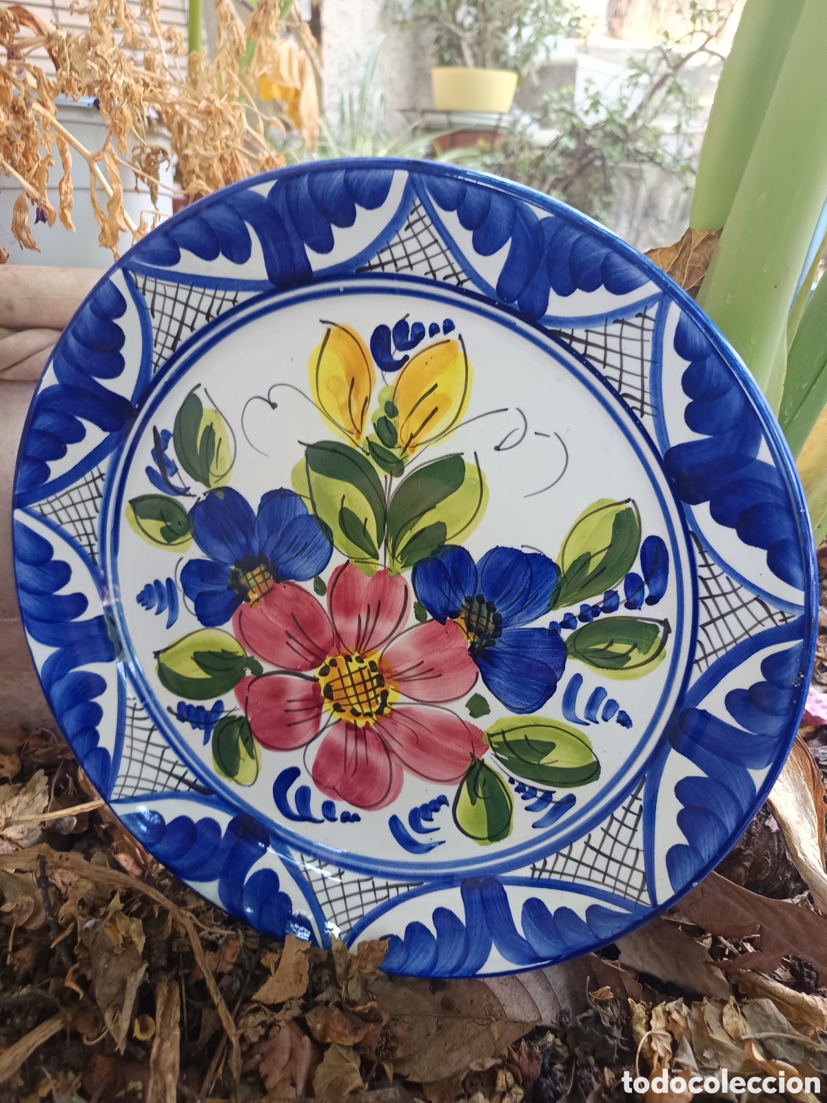 Vintage: Gran plato cer&aacute;mica murciana bellas flores