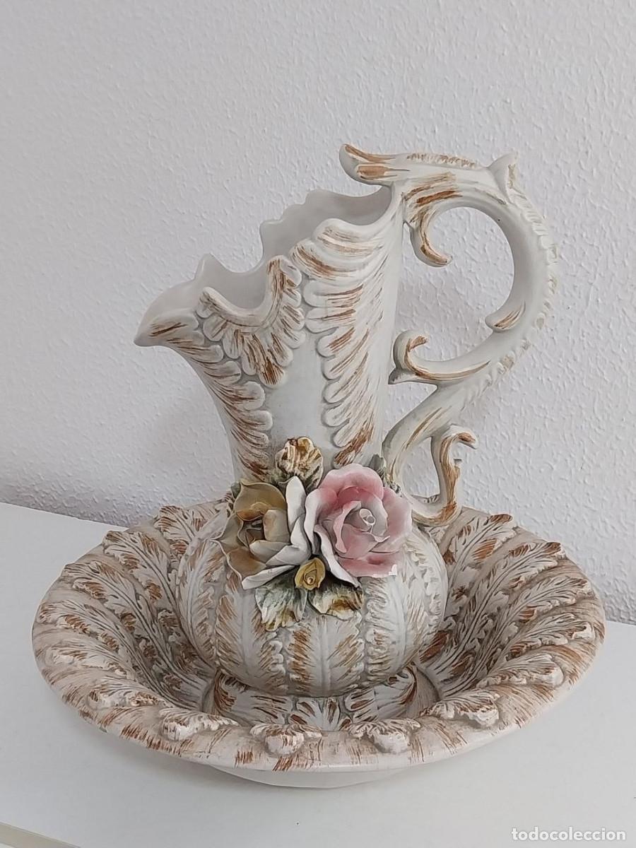 Vintage: Conjunto vintage de jarra y palangana, estilo Capodimonte