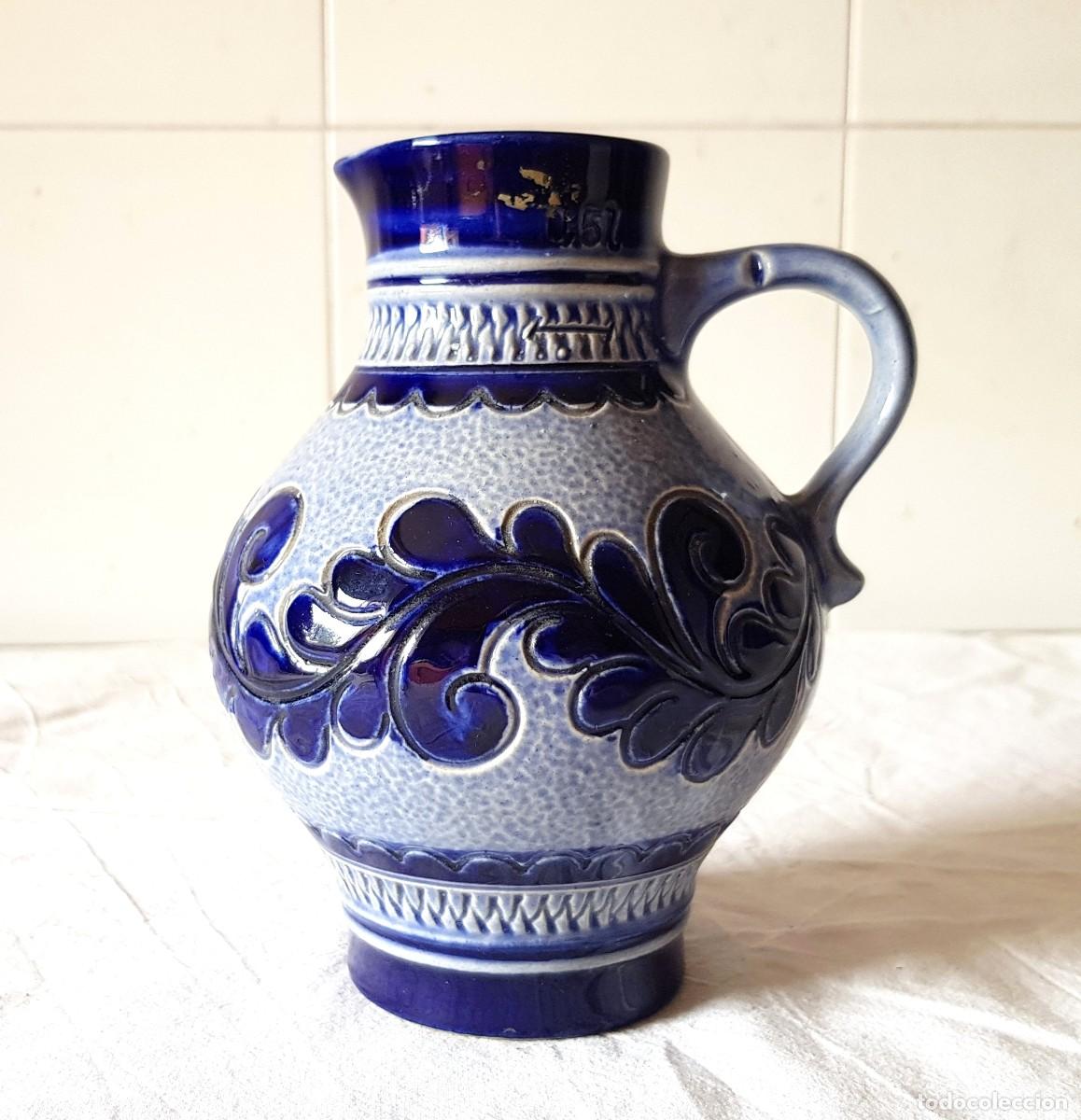 Vintage: Jarra vintage de Marzi & Remy de los a&ntilde;os 60, de gres esmaltado y pintado a mano