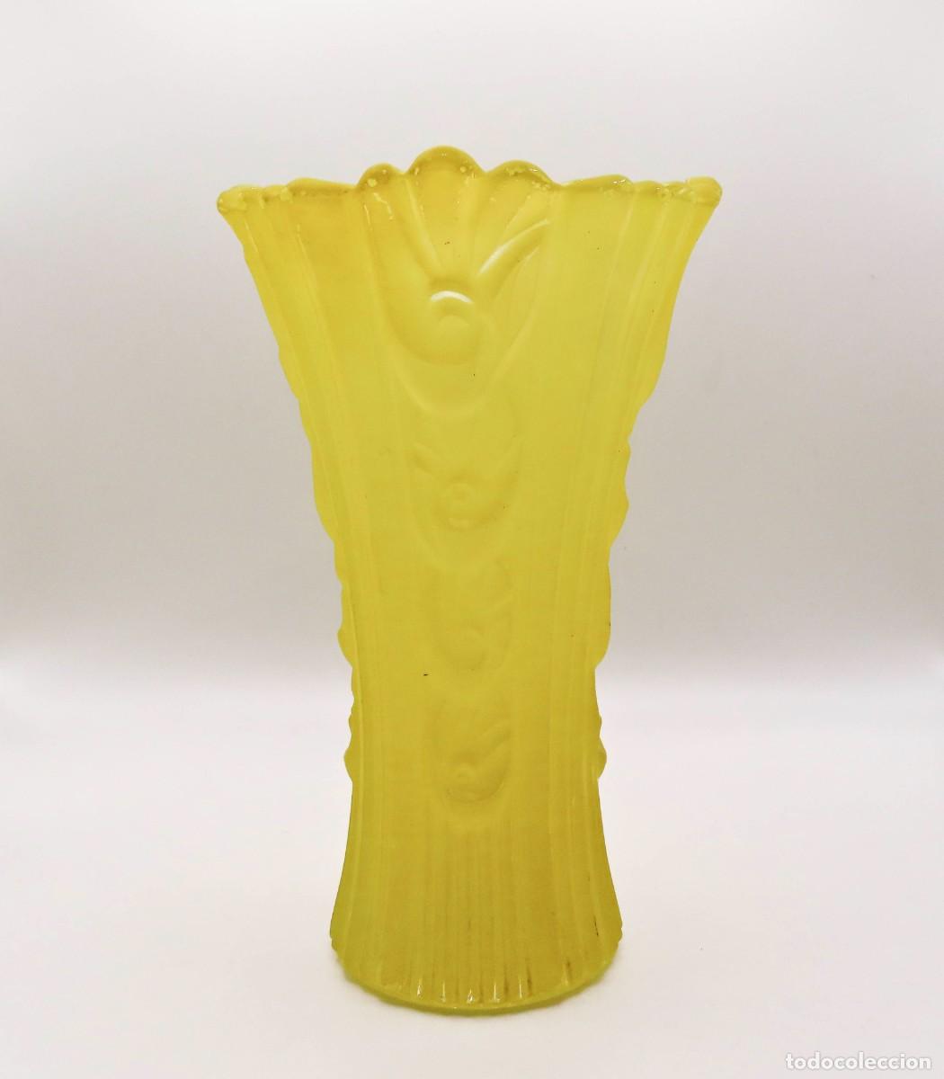 Vintage: JARR&Oacute;N FLORERO VIDRIO ESTILO ART DECO AMARILLO