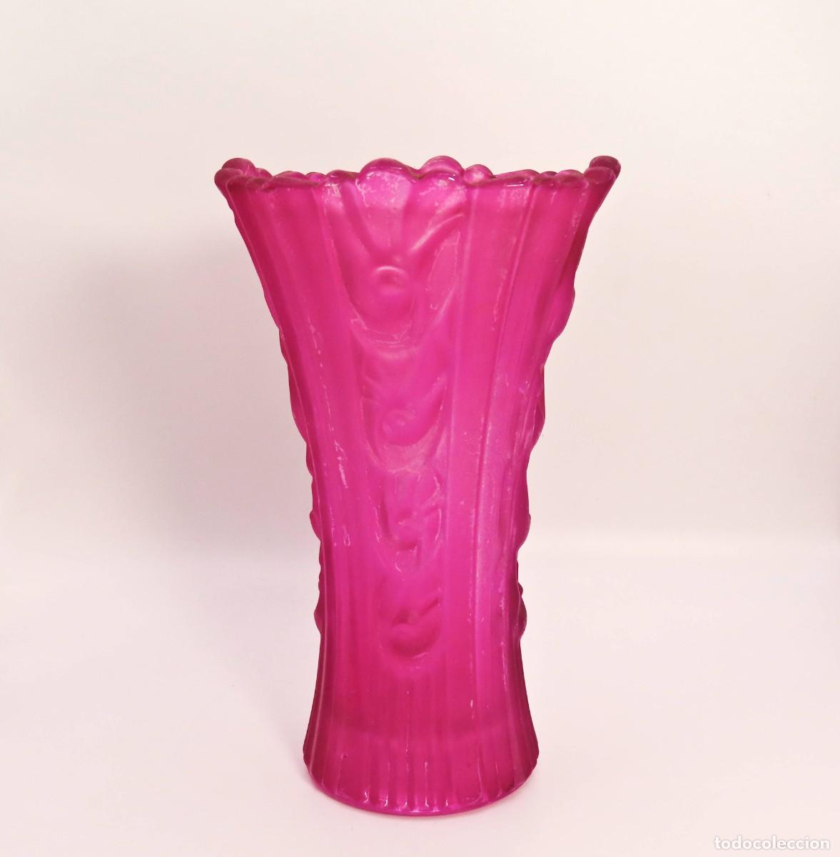 Vintage: JARR&Oacute;N FLORERO VIDRIO ESTILO ART DECO ROJO