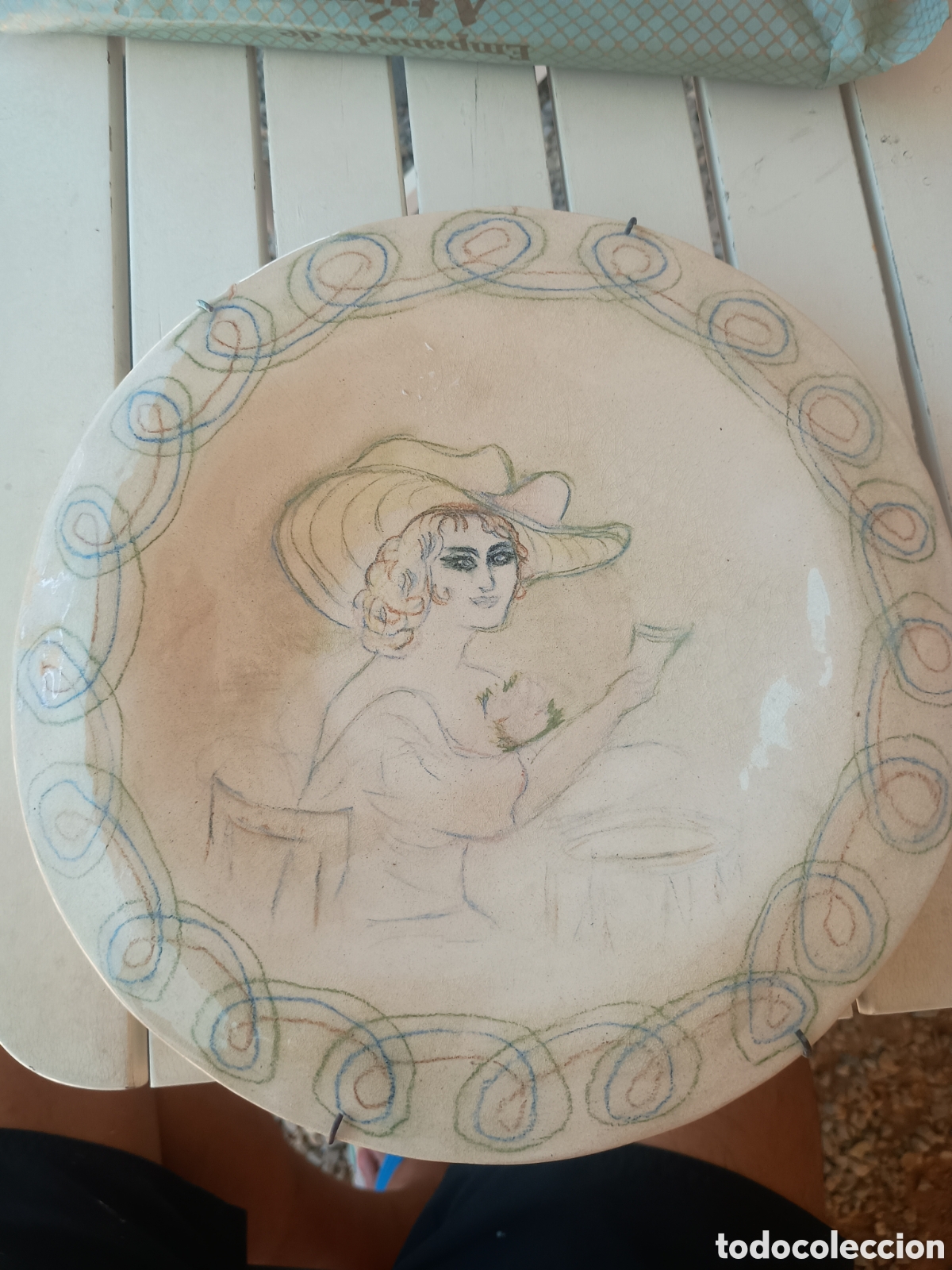 Vintage: Plato cer&aacute;mica firmado y fechado