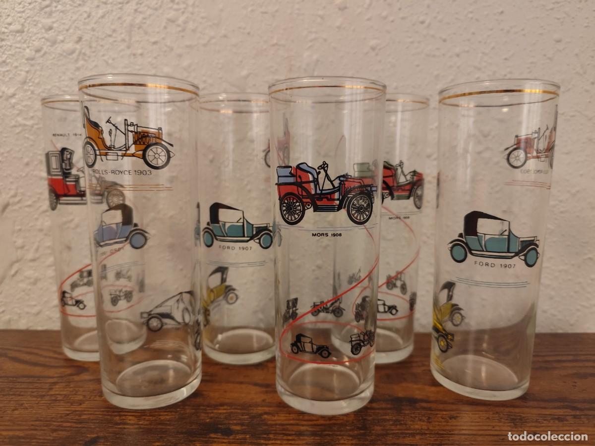 Vintage: 6 vasos de tubo decoraci&oacute;n vintage, autom&oacute;viles antiguos