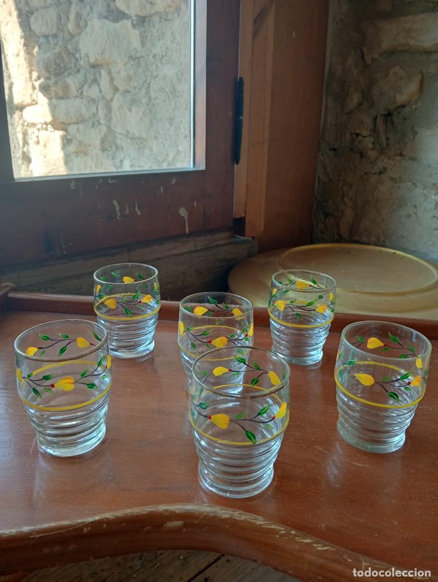 Vintage: VASOS LICOR DE VIDRIO DECORADO