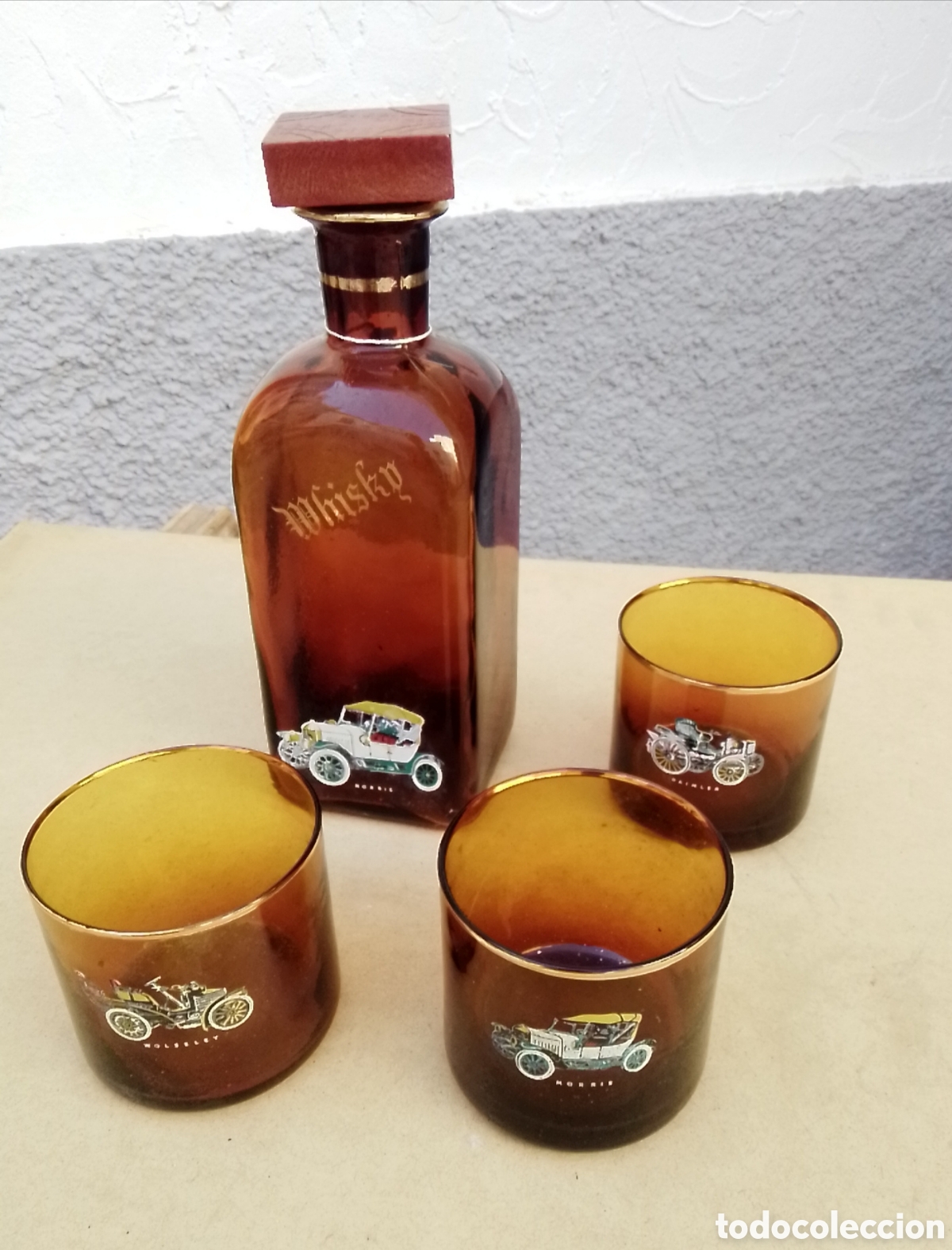 Vintage: Juego de whisky botella y tres vasos a&ntilde;os 60-70