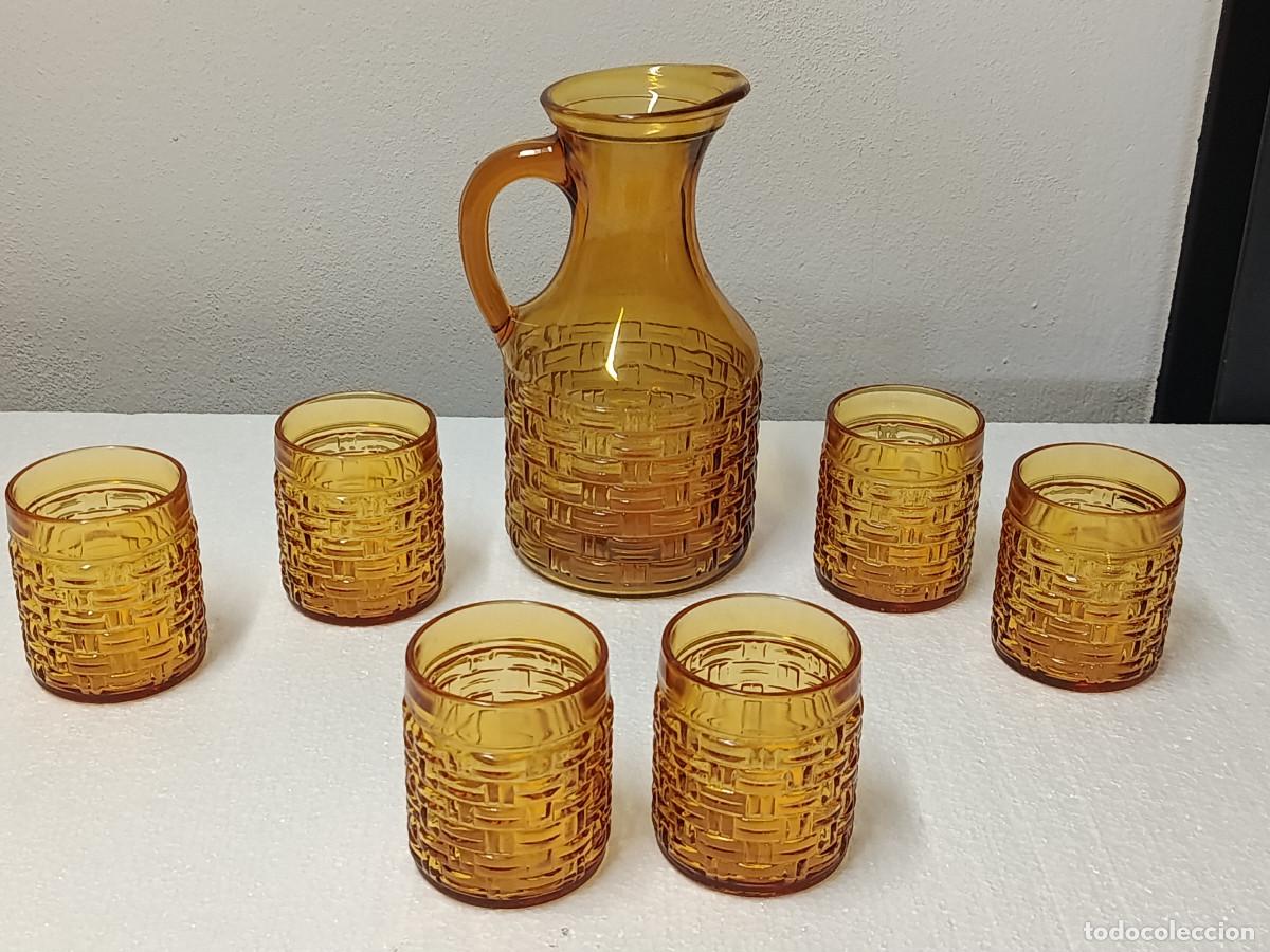 Vintage: JARRA Y 6 VASOS VINTAGE SIENA DE BORMIOLI. ITALIA. DISE&Ntilde;O ONDULADO. A&Ntilde;OS 60. MYJ.