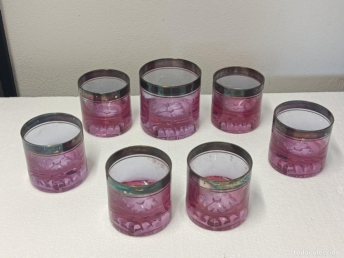 Vintage: 6 VASOS WHISKY CON CUBITERA. VIDRIO Y PLATA?. VINTAGE. MYJ.