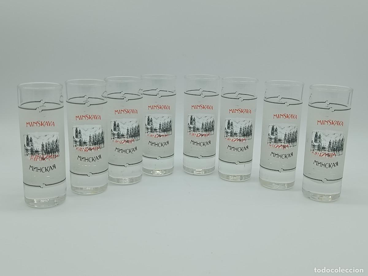 Vintage: LOTE 8 VASOS DE CHUPITO VODKA MINSKAYA. MINKS BIELORRUSIA. MYJ.