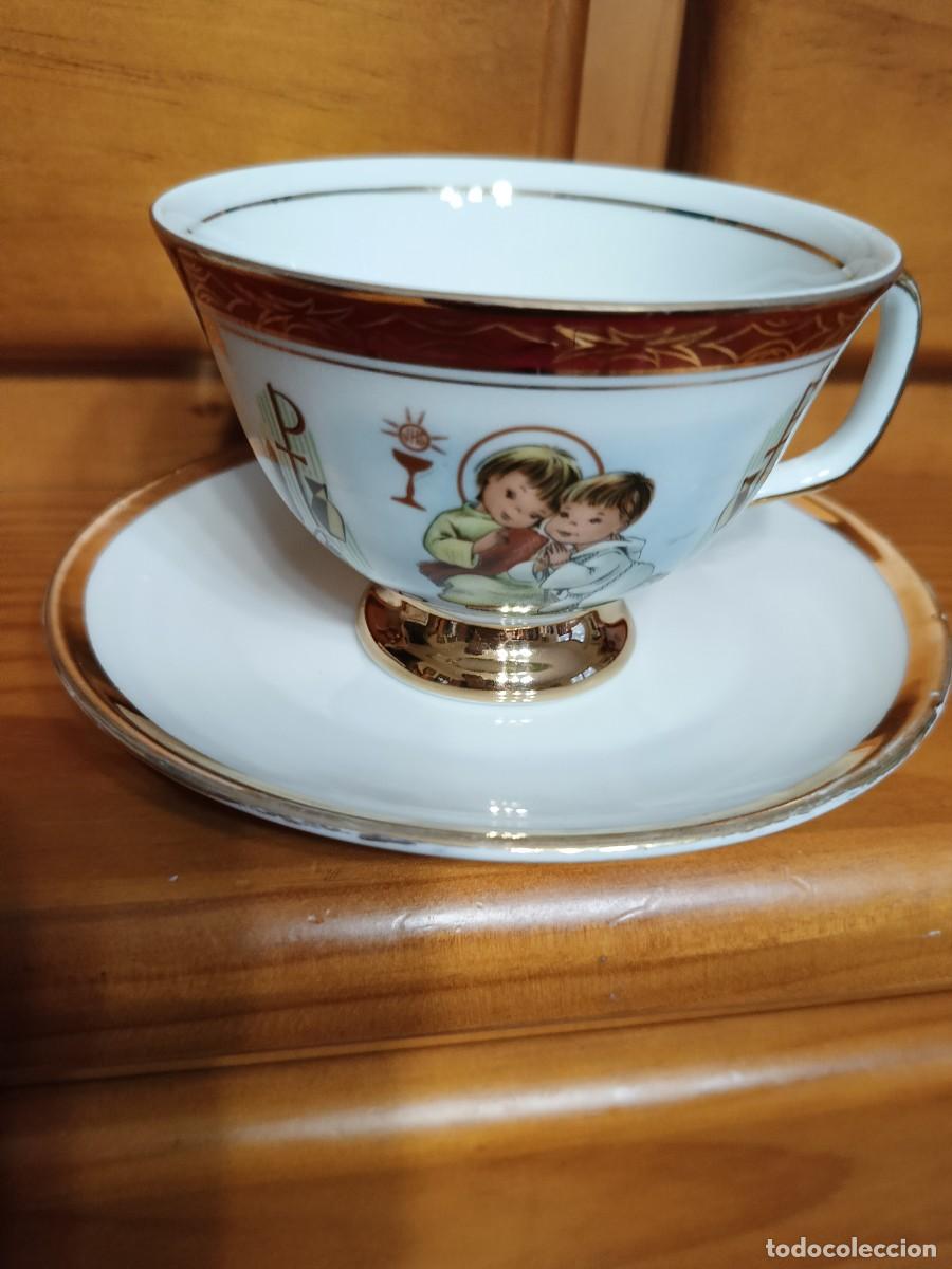Vintage: Taza con plato Comuni&oacute;n a&ntilde;os 60