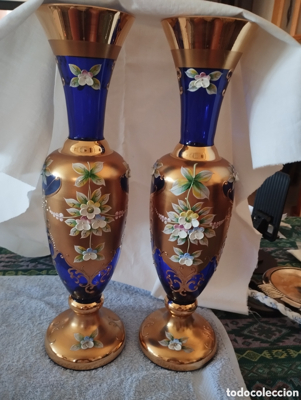 Vintage: Jarrones de cristal azul de Murano