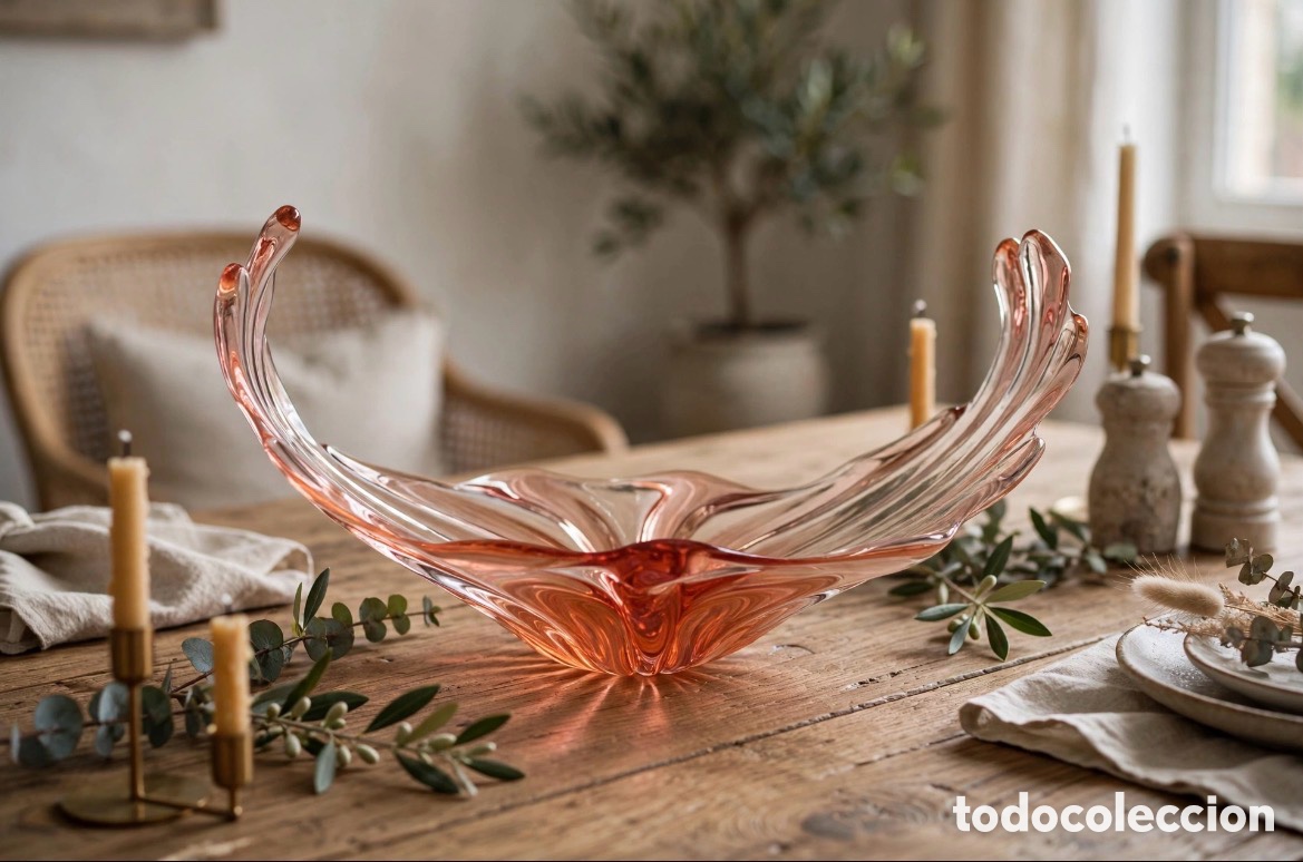 Vintage: Bonito Centro de mesa de cristal de Murano rosa o salm&oacute;n. Vintage a&ntilde;os 60.