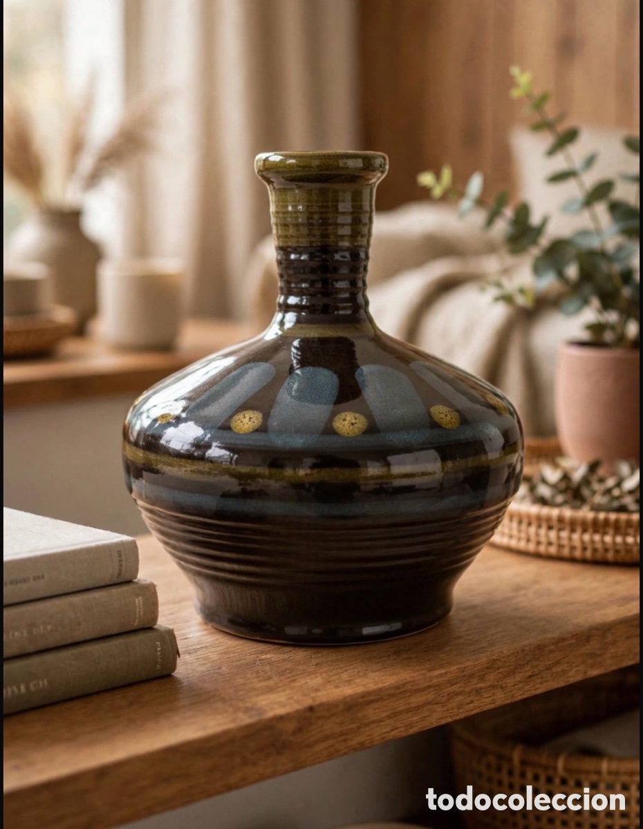 Vintage: Jarr&oacute;n florero ceramica vidriada estilo Fat lava. Firmado. Vintage a&ntilde;os 70.