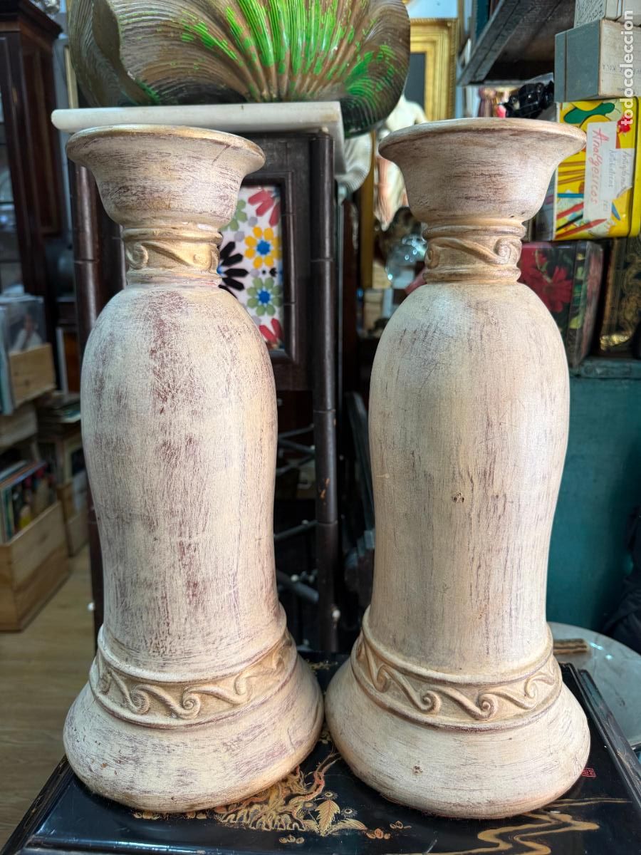 Vintage: PAREJA DE COLUMNAS DE CERAMICA - MEDIDA 41,5 CM Y BASE 10 CM
