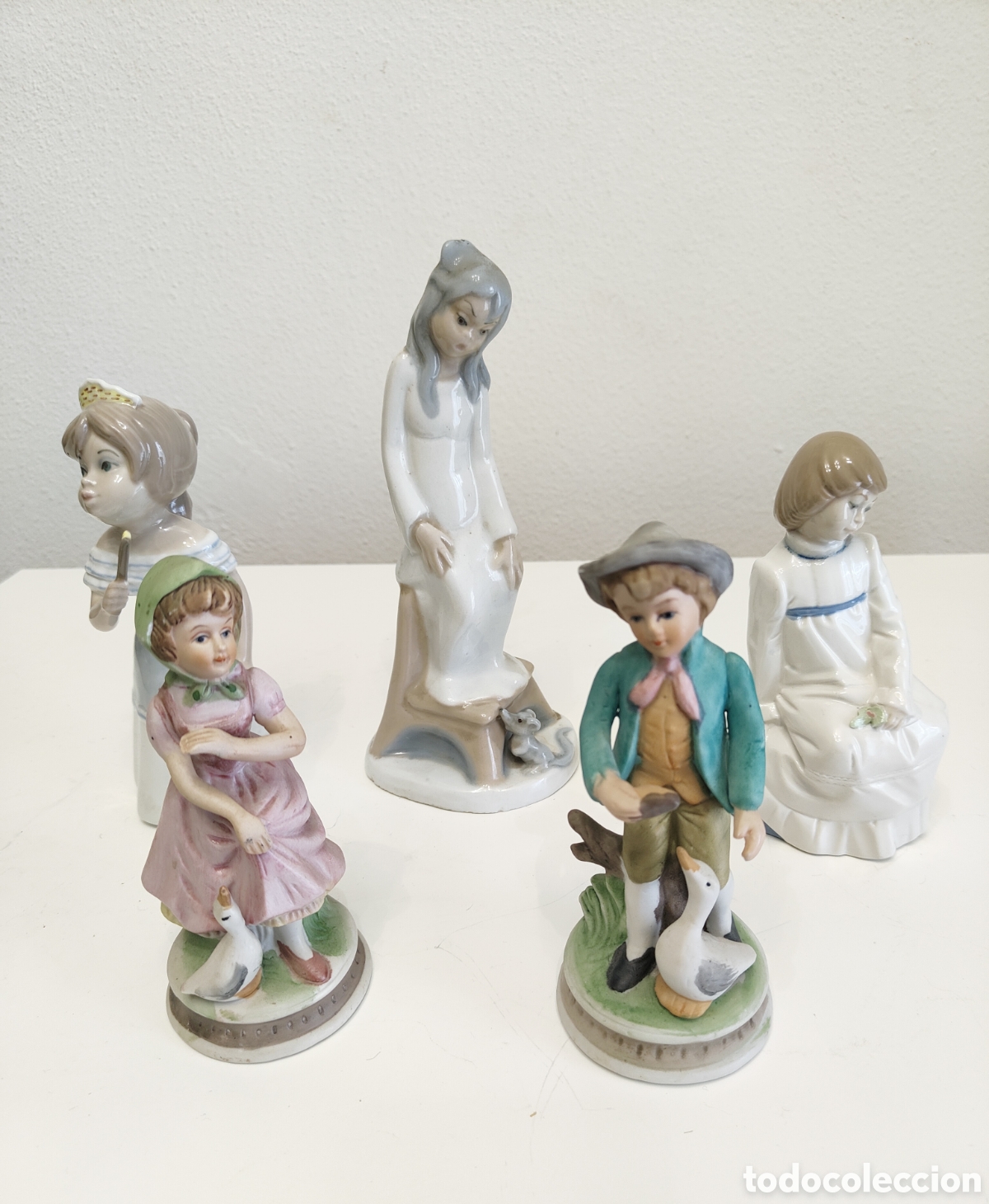 Vintage: Lote 5 Figuras Porcelana Vintage: Nadal 1986, Casa, Ni&ntilde;os Ocas y Cer&aacute;mica