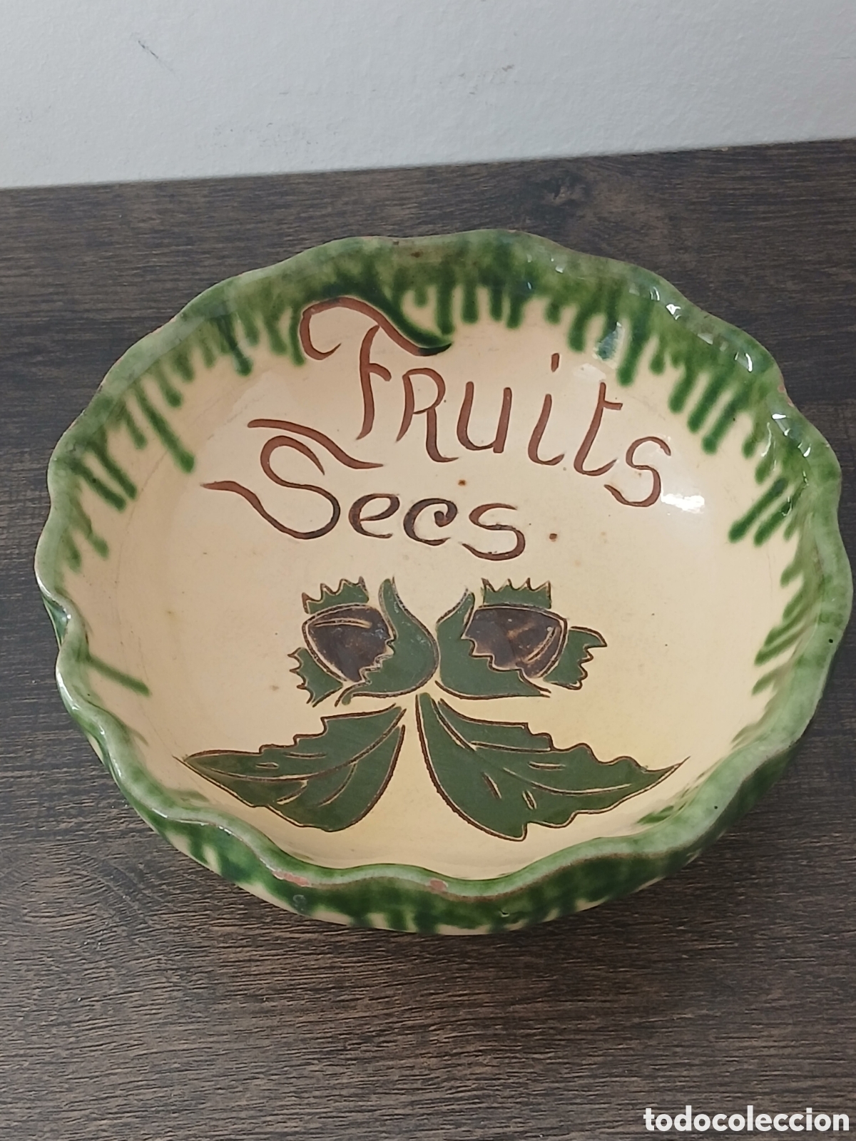 Vintage: Antiguo / plato de cer&aacute;mica popular catalana, &rdquo;Fruits Secs&rdquo;
