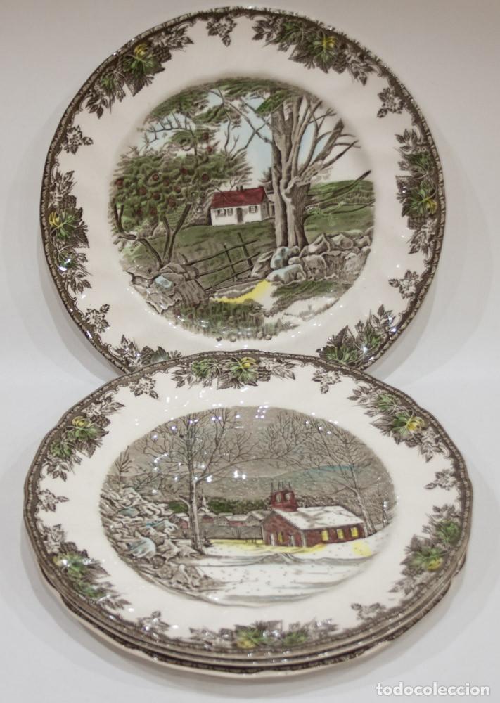 Vintage: 4 PLATOS DE PORCELANA JOHNSON BROS. THE FRIENDLY VILLAGE. MADE IN ENGLAND.