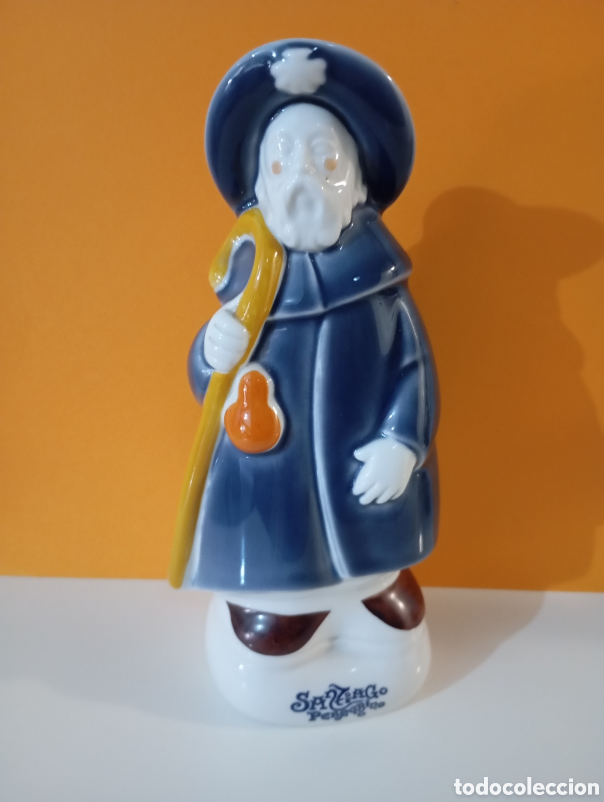 Vintage: Santiago Peregrino Porcelana esmaltada Gallega Galos Xacobeo 2004 Figura 19cm tipo Sargadelos