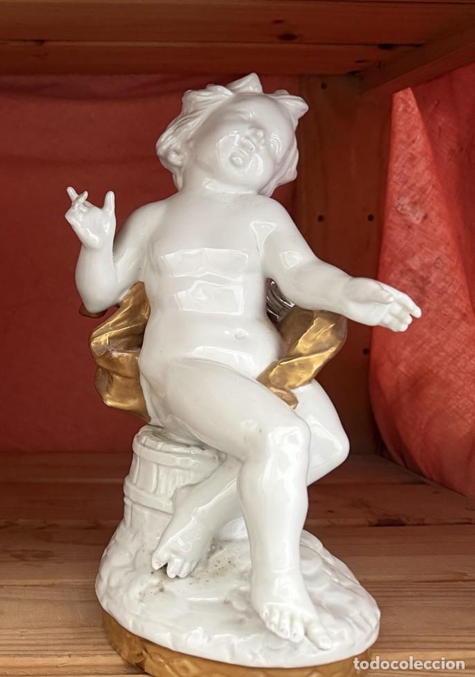 Vintage: Querub&iacute;n de porcelana Hispania CH Manises blanco y dorado &ndash; ca. 1950&ndash;1970