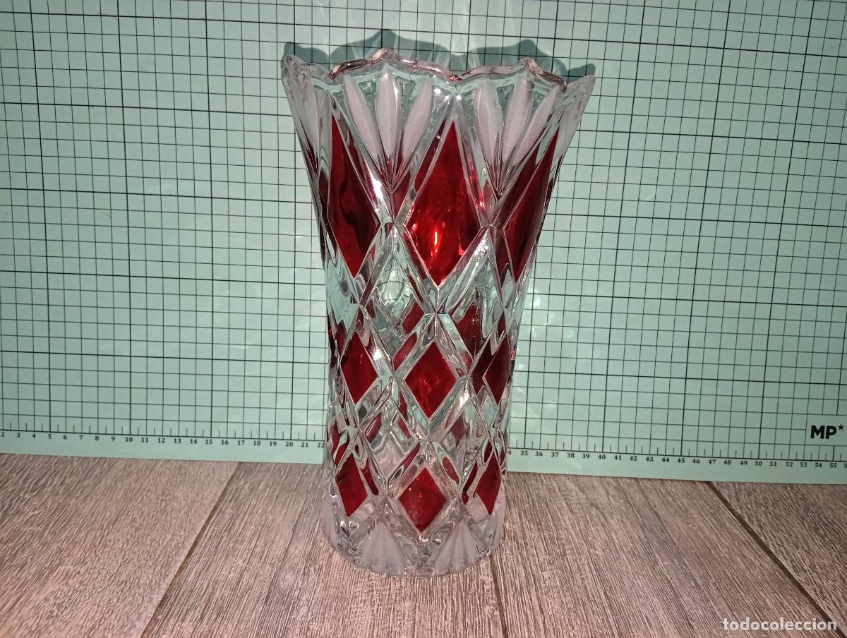 Vintage: Antiguo florero jarr&oacute;n de cristal alem&aacute;n Walther-Glas. L&iacute;nea Saturn Rubin. Rojo rub&iacute; y esmerilado