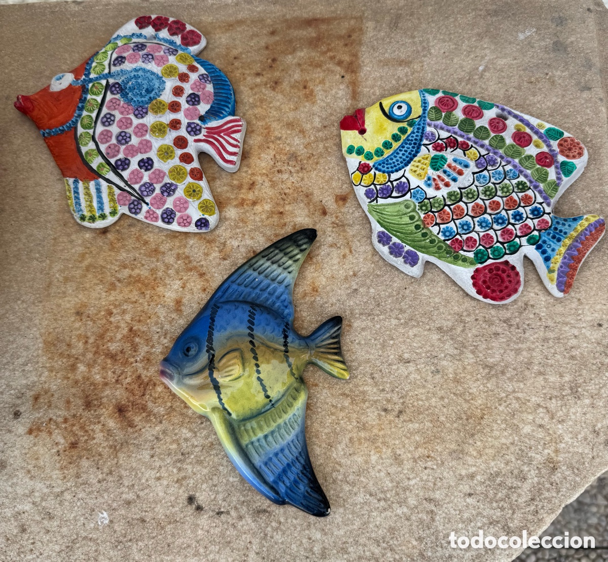 Vintage: 2 peces Cer&aacute;mica del Convento Aracena + pez cer&aacute;mica decorativo